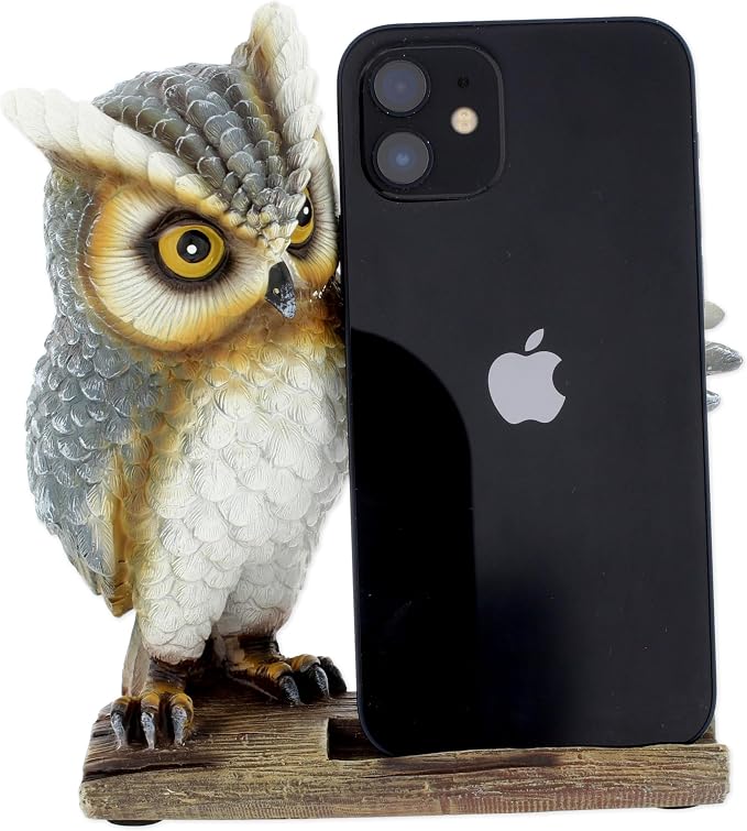 The Bridge Collection Unique Owl Cell Phone Holder - Animal Decor | Hand-Painted Bird with Wing Cell Phone Holder for Night Stand or Lodge &amp Cabin Decor