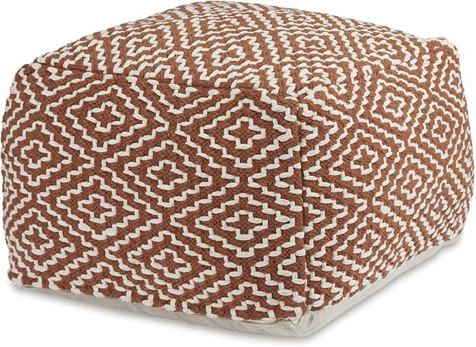 Signature Design by Ashley Brynnsen Casual Handwoven Geometric Pouf, Orange & White