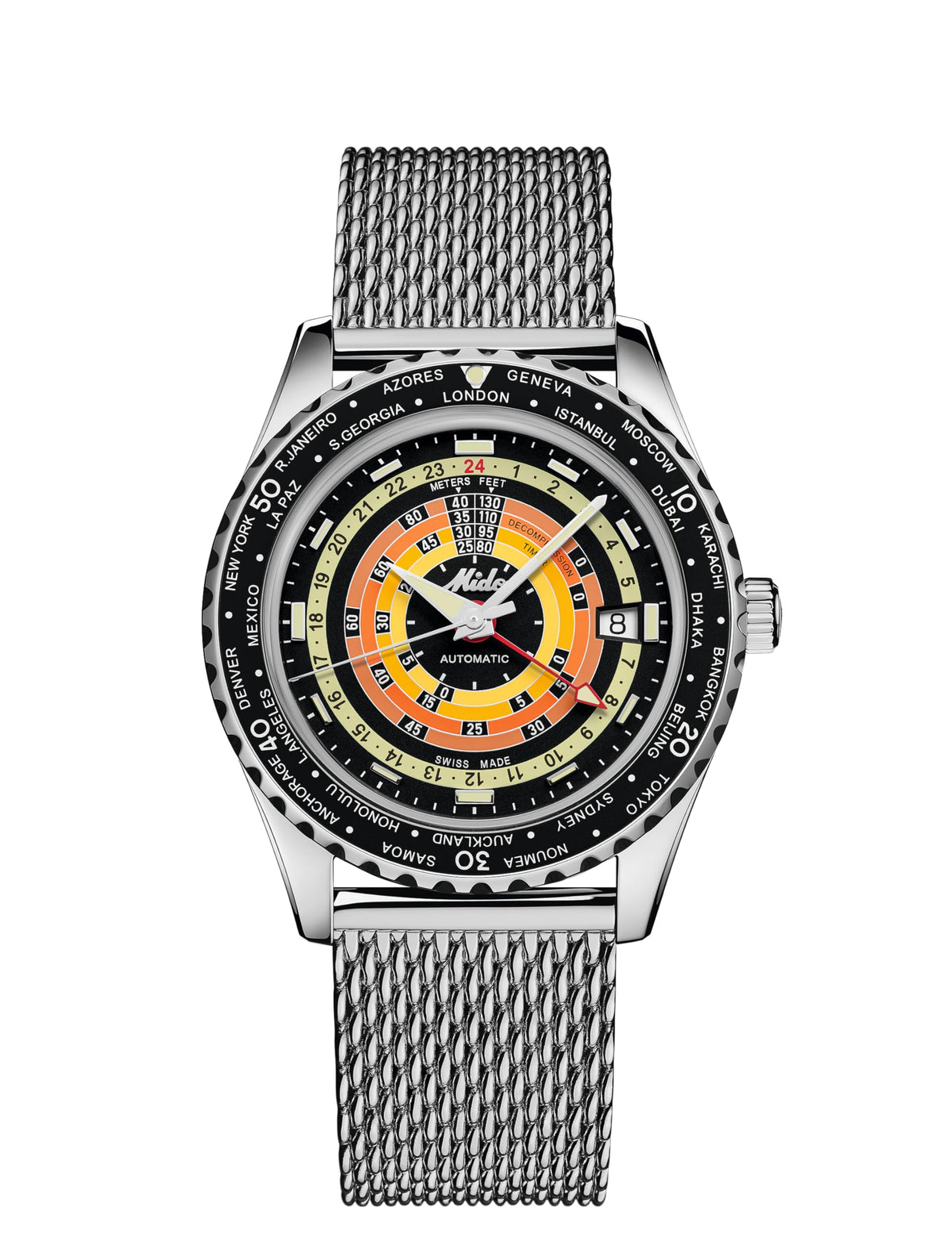 MIDO Ocean Star Decompression Worldtimer - Swiss Automatic GMT Watch for Men - Black Dial - Stainless Steel 40.5mm Case - M0268291705100
