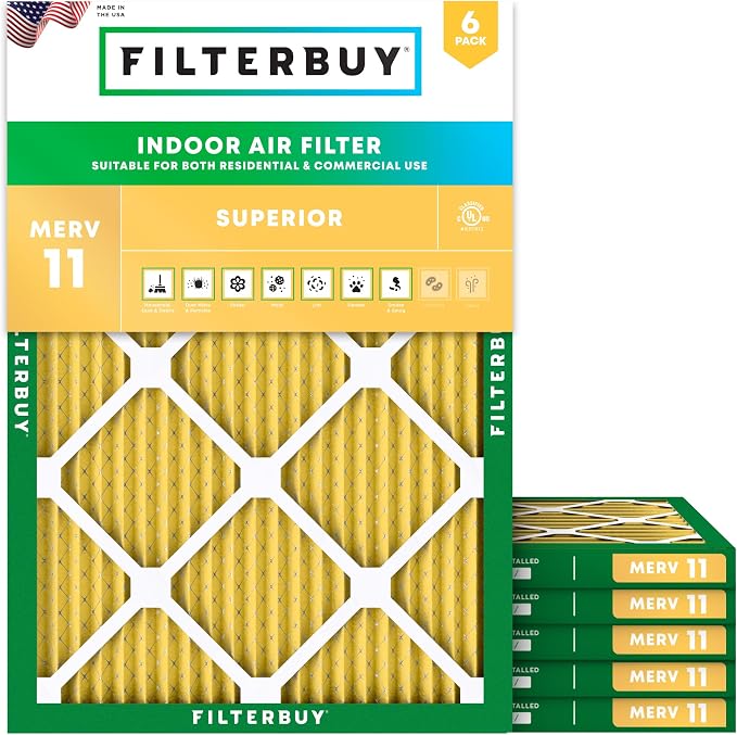 Filterbuy 21x22x1 Air Filter MERV 11 Superior Pet & Allergy Defense,