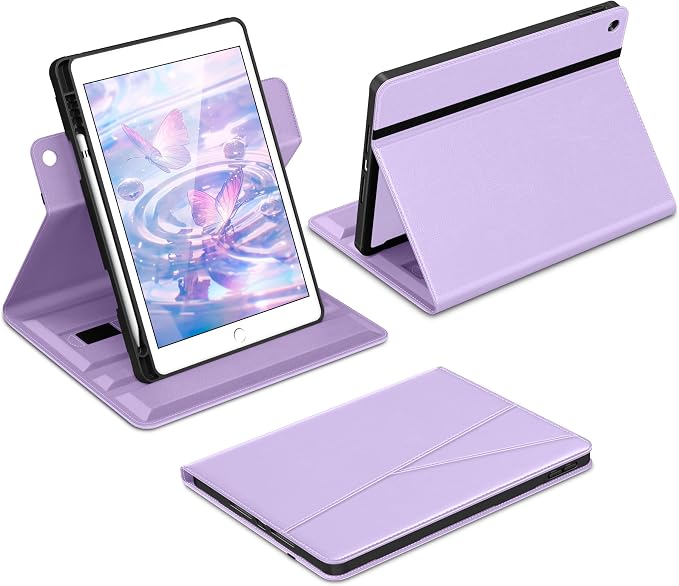 DTTO for iPad 9th/8th/7th Gen Case 10.2 Inch (2021/2020/2019) Brown | 360 Degree Rotating Premium Faux Leather Folio Stand Cover with Pencil Holder Auto Sleep/Wake Multiple Angles Hand Strap