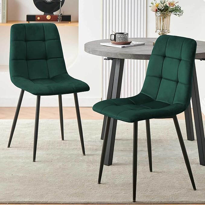 Modern 4-Person Round Dining Table Set, Space-Saving for Kitchen, Living Room, Apartment, Includes Dining Table & 4 Green Chairs,Small Dining Room Set for 4