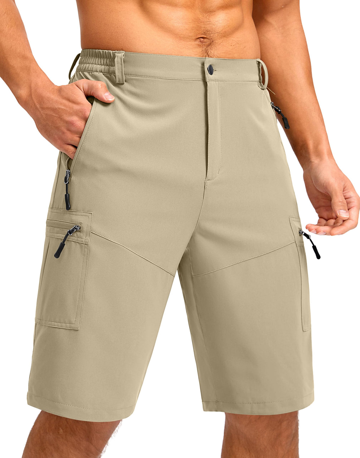 Pudolla Men's Hiking Shorts 11" Lightweight Cargo Work Shorts for Men Summer Travel Golf Casual Outdoor with 5 Pockets(Khaki X-Large)
