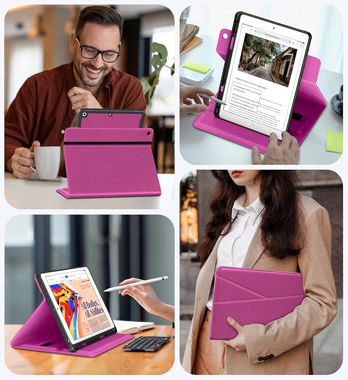 DTTO for iPad 9th/8th/7th Gen Case 10.2 Inch (2021/2020/2019) Brown | 360 Degree Rotating Premium Faux Leather Folio Stand Cover with Pencil Holder Auto Sleep/Wake Multiple Angles Hand Strap