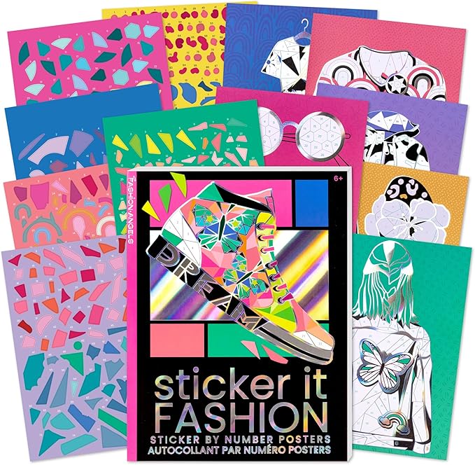 Fashion Angels Sticker It Fashion Sticker by Number Posters, Includes 500+ Trendy Stickers & 12 Posters, Fashion Themed Craft Kit for Tweens & Teens