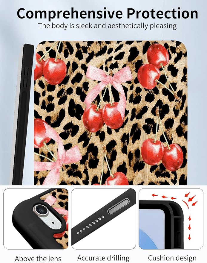 Case for iPad 9th/ 8th/ 7th Generation Case 10.2&amp10.5 Inch (2021/2020/2019 Release) Slim Lightweight Soft Trifold Back Cover with Pencil Holder &amp Auto Sleep/Wake Cover Cherries Cheetah Bows