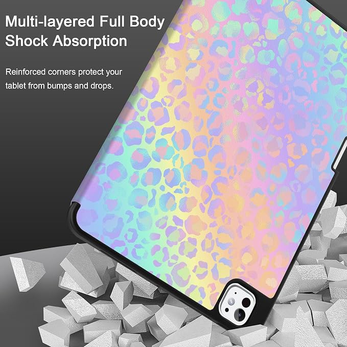 Case for iPad Pro 13 inch (M5 2025 / M4 2024) – [Built-in Pencil Holder] Ultra Slim PU Leather Trifold Stand Cover with Soft TPU Back Auto Wake/Sleep - Color Leopard