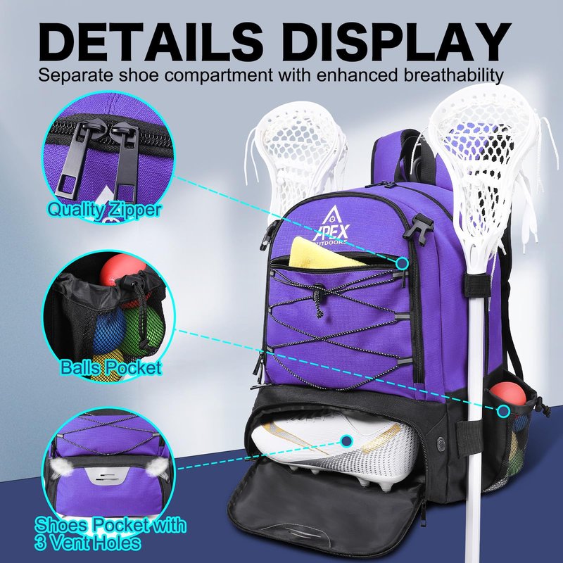 Apex Outdoors Lacrosse Bag, Large Lacrosse Backpack with Two Stick Holders