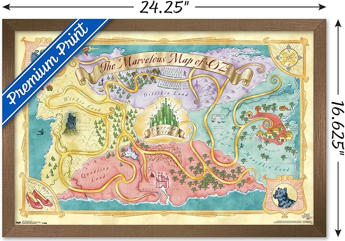 The Wizard Of Oz - Map Wall Poster, 22.4L" x 14.7W", Bronze Framed Version