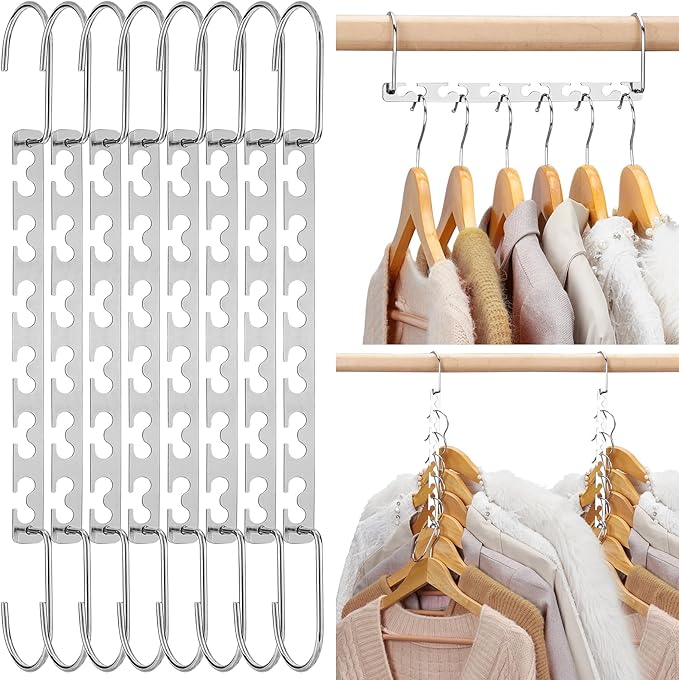 HOUSE DAY 10.5 Inch Closet Space Saving Wardrobe Clothing Magic Hangers Oragnizer Heavy Chrome Hangers, Updated Hook Design Pack of 8