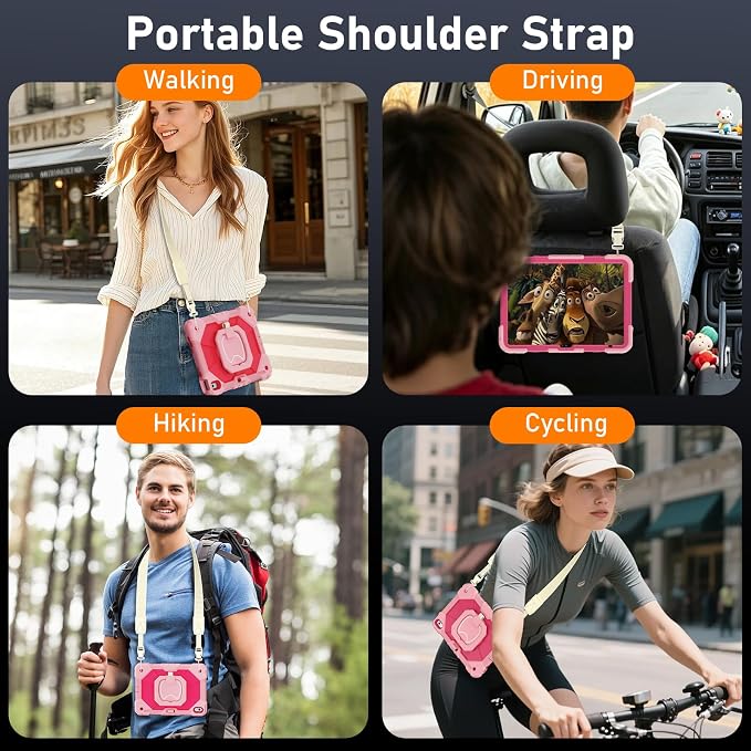 Case for iPad A16 11th/10th Generation 11/10.9 Inch 2025/2022 Dinines Full-Body Drop Protection Shockproof iPad a16 Case with Screen Protector 360° Rotating Stand Shoulder Strap Pencil Holder Black
