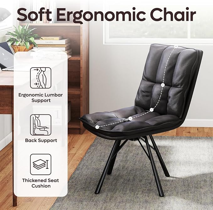 Bestier Dining Chairs Set of 2, Upholstered Modern Kitchen Chairs, Home Office Armless Chairs, PU Leather Table Chairs with Metal Legs for Dinning Room, Kitchen & Bedroom, Black