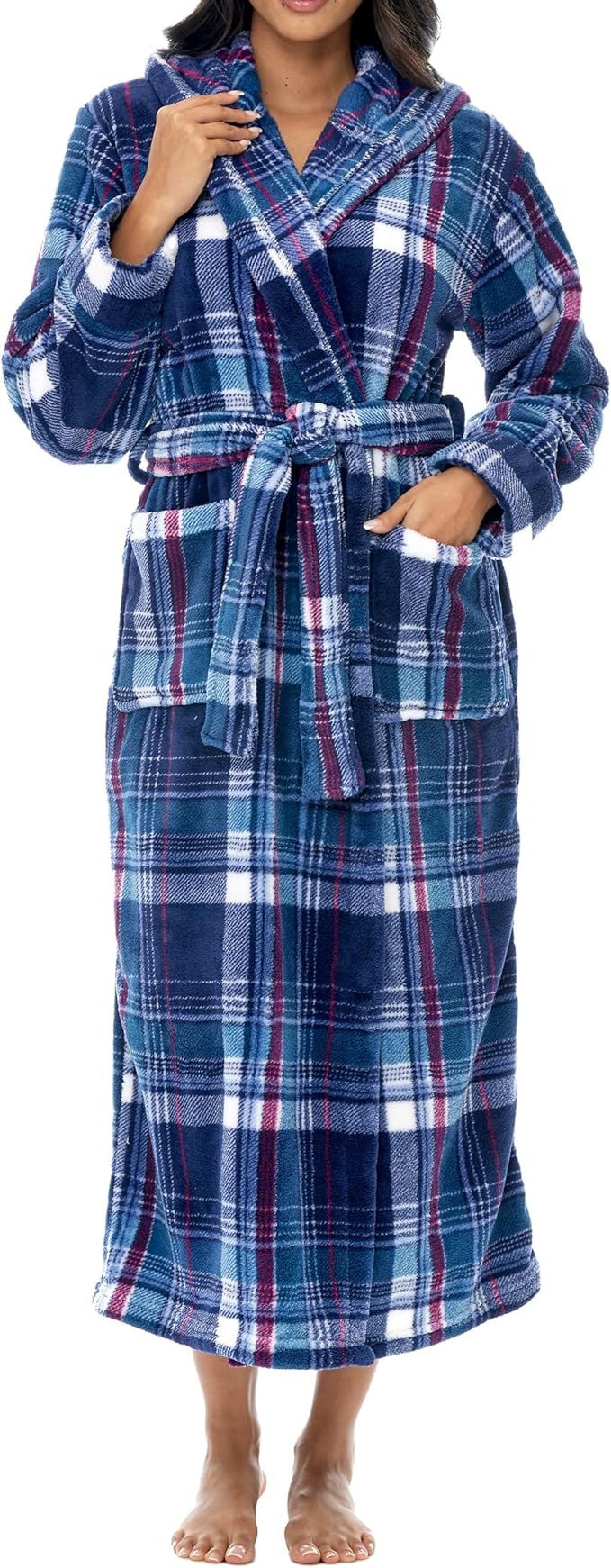 Alexander Del Rossa Womens Robe, Long Plush Bathrobe with Hood, Hooded Robes for Women Plus Size Bath Robe