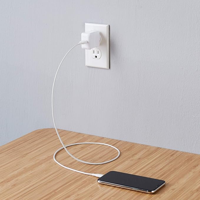 Amazon Basics 24W Two-Port USB-A Wall Charger for Multiple Devices Space-Saving Design 12W 2.4A per Port for iPhone 16/15/14/13/12/11/X Samsung and More Black