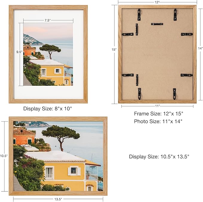 Axeman 11x14 Picture Frame with Mat for 8x10, Solid Oak Wood Picture Frames with Tempered Glass, Natural Wooden 11x14 inch Photo Frame for Wall with Wall Hook Included, Set of 2, Natural