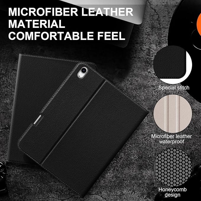 Leather Case for iPad Air 13 Inch M4/M3/M2 (2026/2025/2024) | Leather Protective Shockproof Smart CoverApple Pencil HolderAdjustable Stand - Auto Wake/SleepMultiple View AnglesBlack
