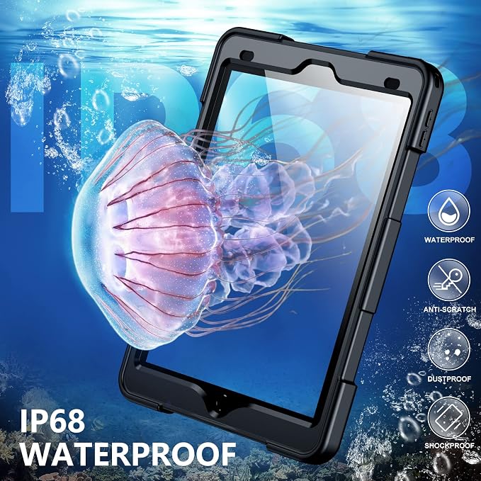SPIDERCASE for iPad 9th Generation Case 10.2 inchIP68 Waterproof with Hand Strap&ampStand Built-in Screen ProtectorFull Body Rugged Shockproof Protective Case for iPad 9th/8th/7th (2021/2020/2019)