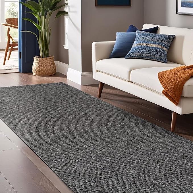 Non Slip Gray Solid Rubber Back Thing Runner Rugs for Living Room 2x10 for Kitchen, Rug for Bedroom and Hallway, Stain Resistant Easy Cleaning Non Shedding Carpet Gray 2 x 10