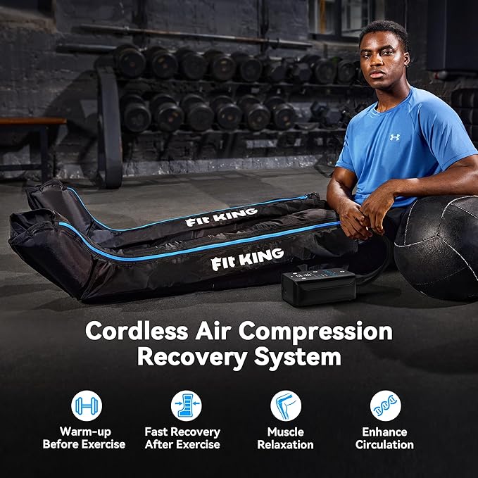 FIT KING Cordless Recovery System, Professional Air Compression Massager, Reduces Muscle Pain and Improves Circulation, Warm-up and Fast Recovery for Athletes, Customized Zone Massage Optional (Small)