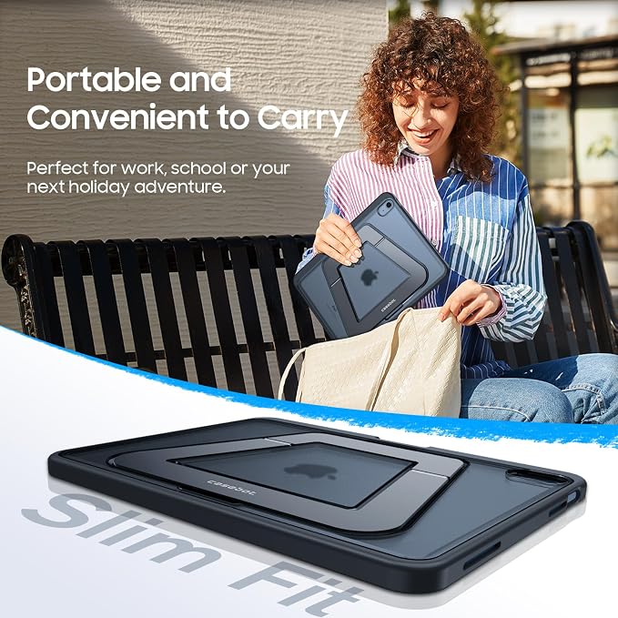 Fintie Shockproof Case for iPad (A16) 11th Gen 11-in iPad 10th Gen 10.9 | Slim Frosted Hard Back Cover Multi-Angle Viewing Built-in Kickstand &amp Pencil Holder Anti-Scratch Black