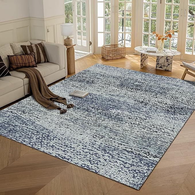 RUGSURE Washable Area Rug - 1/6 Thick - Stain & Water Resistant Non-Slip - Resistant Rug for Living Room, Bedroom, Nursery, Pet & Child Friendly, Vintage Charm Area Rugs (Grey+LightTeal, 9' x 12')