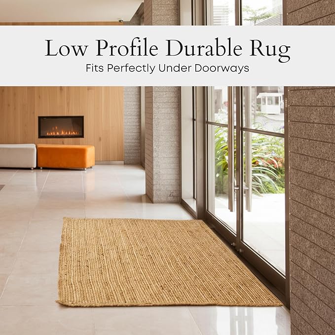 Jute Area Rug 3x5 Natural Jute Rug with Non-Slip Backing, Low-Profile Farmhouse Rug for Living Room, Bedroom or Entry – Eco-Friendly Boho Decor, Non-Shed for High-Traffic Door Mat