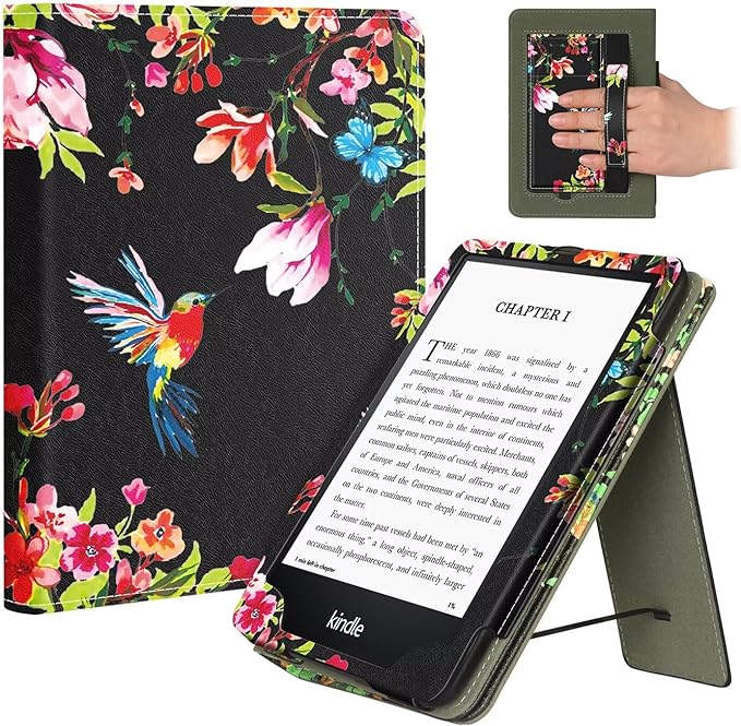 Fancity Case for Kindle Paperwhite 7/6.8 12th/11th Generation 2025 2024 | PU Leather Case with Auto Wake/Sleep Hand Strap for Kindle Paperwhite/Colorsoft Signature Edition 2021 Monet's Garden