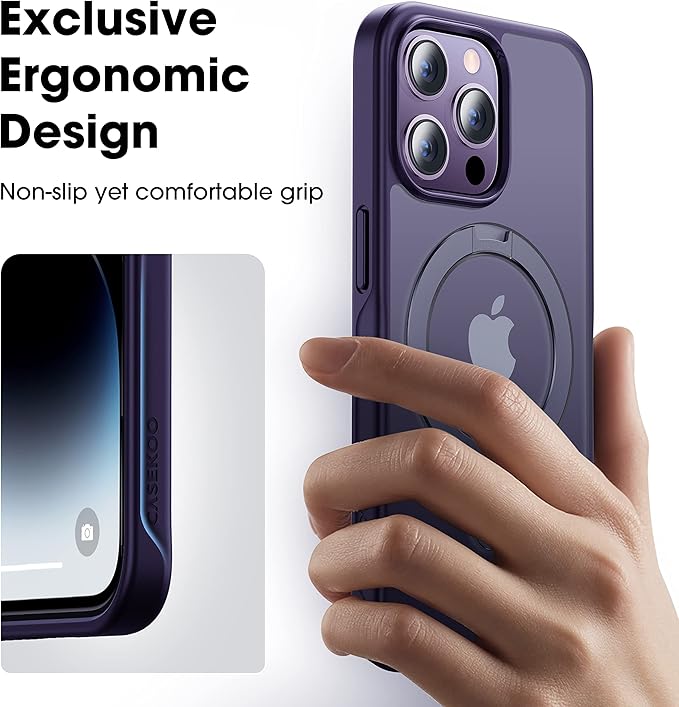 CASEKOO Designed Case for iPhone 14 Pro Max with Magnetic Invisible Stand [Military Drop Protection] [Compatible with MagSafe] Shockproof Slim Translucent Matte Promax Case 6.7 Inch, Purple