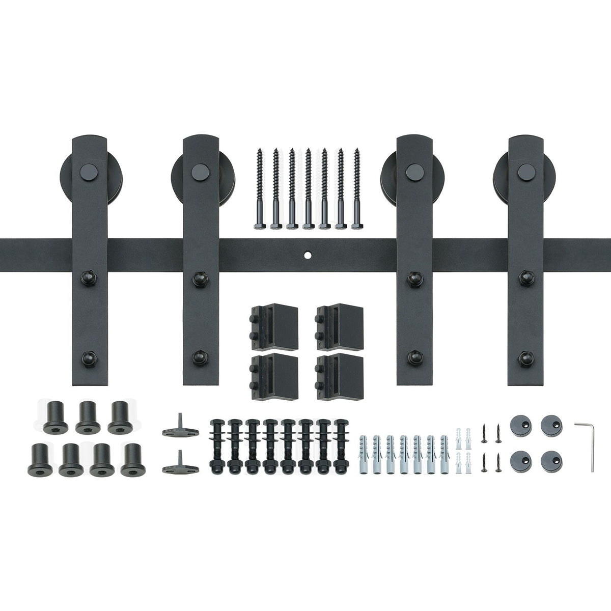 8FT Sliding Barn Door Hardware Kit, 330LBS Heavy Duty Barn Door Track Kit for Double Doors, Fit 3.7-4.3FT Total Wide and 1.3"-1.8" Thick 2 Door Panel, with Smooth & Silent Pulley (I Shape)