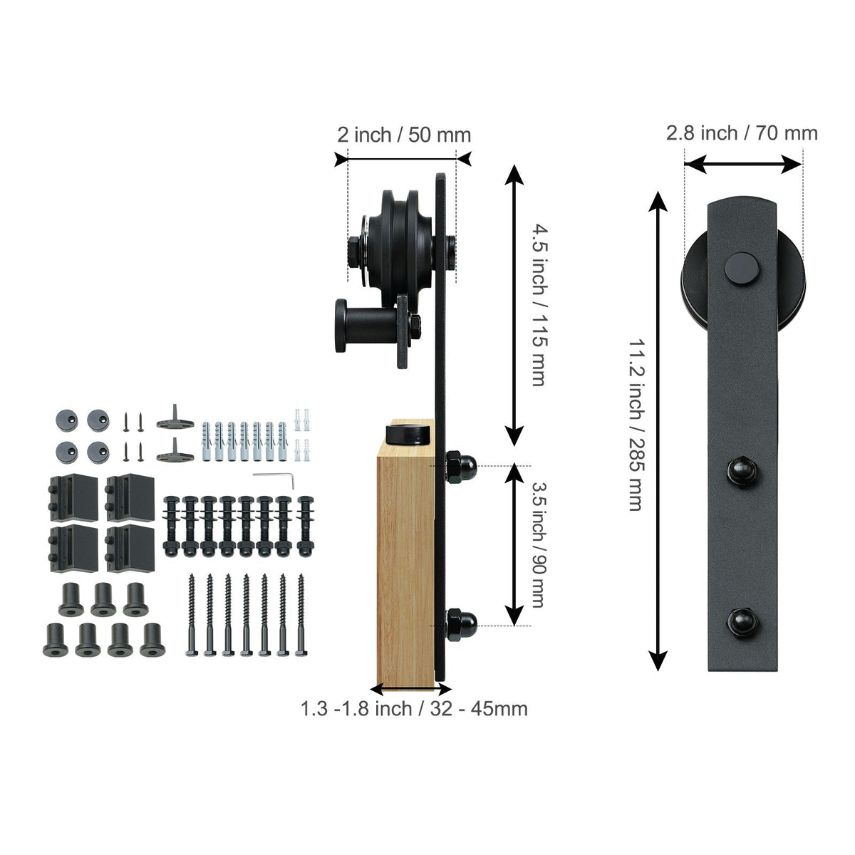 8FT Sliding Barn Door Hardware Kit, 330LBS Heavy Duty Barn Door Track Kit for Double Doors, Fit 3.7-4.3FT Total Wide and 1.3"-1.8" Thick 2 Door Panel, with Smooth & Silent Pulley (I Shape)