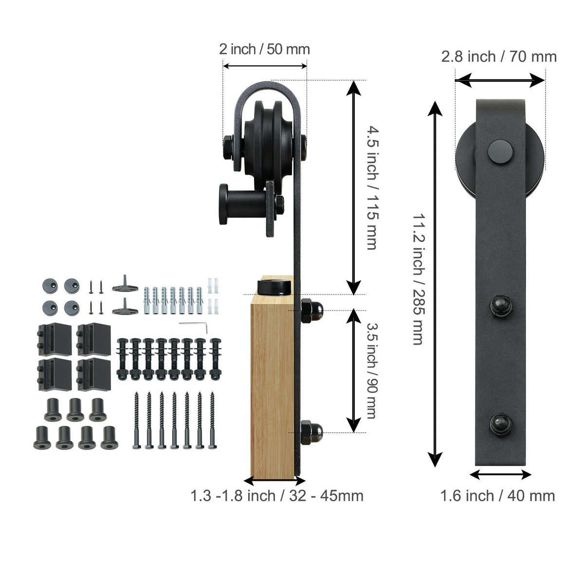 8FT Sliding Barn Door Hardware Kit, 330LBS Heavy Duty Barn Door Track Kit for Double Doors, Fit 3.7-4.3FT Total Wide and 1.3"-1.8" Thick 2 Door Panel, with Smooth & Silent Pulley (J Shape)