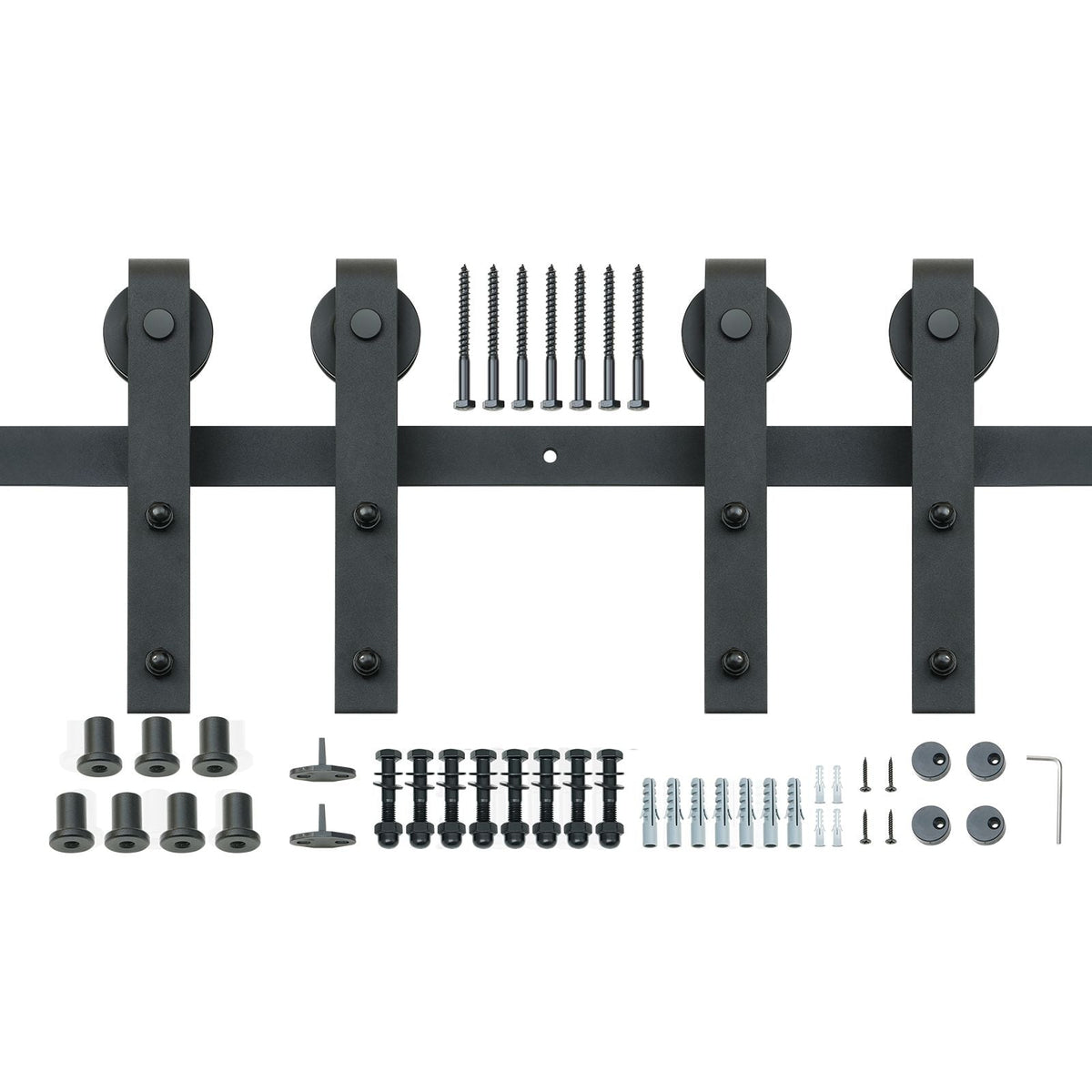 8FT Sliding Barn Door Hardware Kit, 330LBS Heavy Duty Barn Door Track Kit for Double Doors, Fit 3.7-4.3FT Total Wide and 1.3"-1.8" Thick 2 Door Panel, with Smooth & Silent Pulley (J Shape)