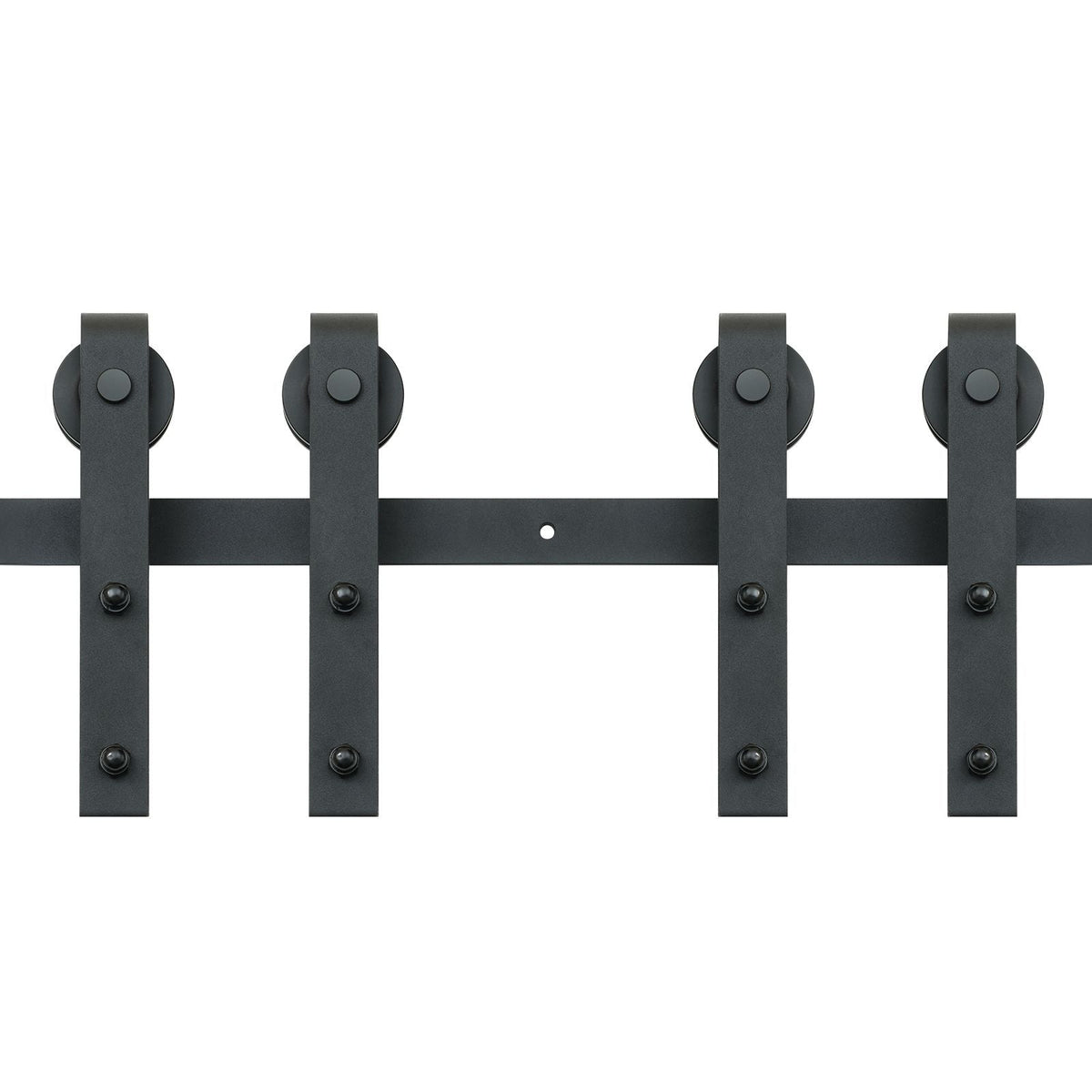 8FT Sliding Barn Door Hardware Kit, 330LBS Heavy Duty Barn Door Track Kit for Double Doors, Fit 3.7-4.3FT Total Wide and 1.3"-1.8" Thick 2 Door Panel, with Smooth & Silent Pulley (J Shape)