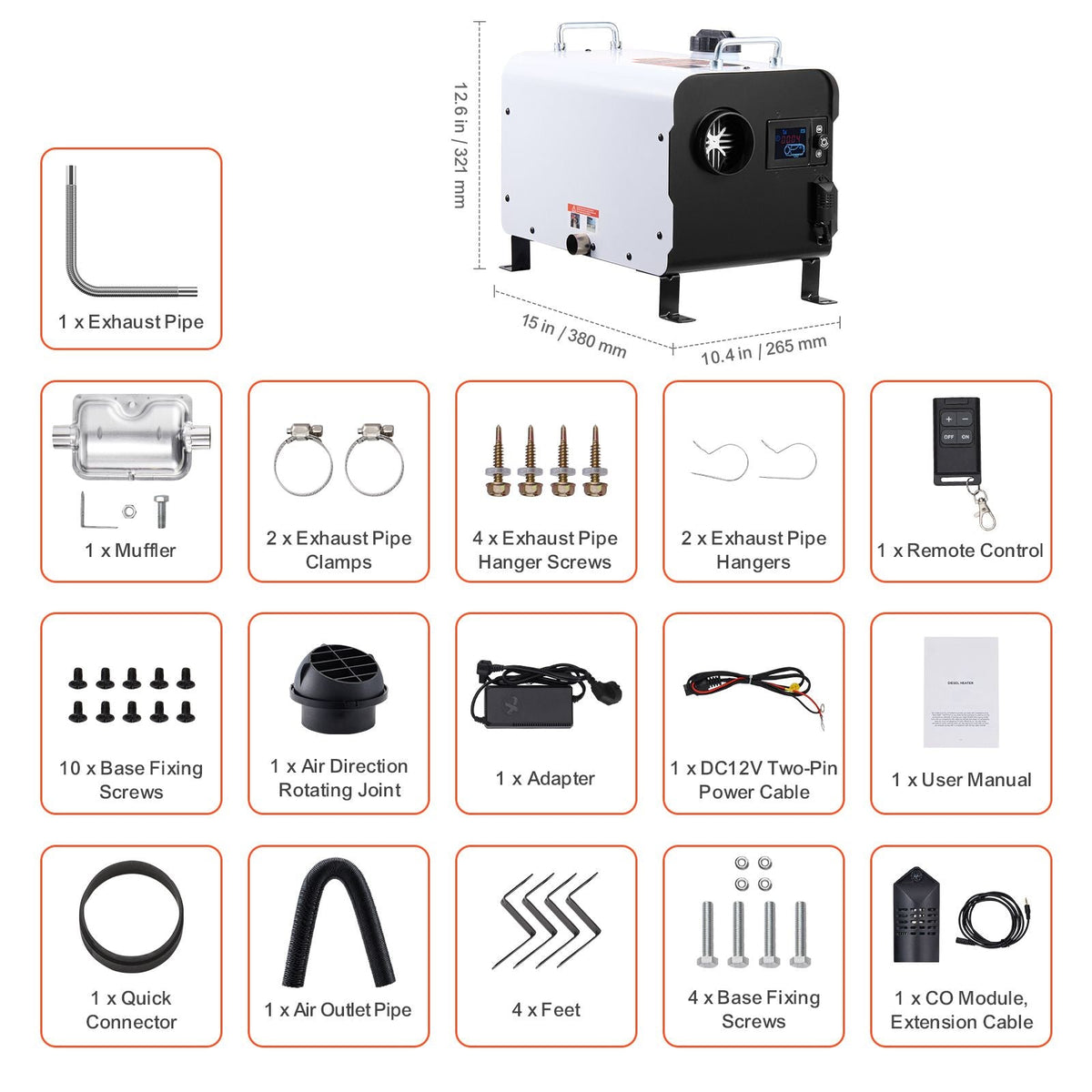 8KW Diesel Heater, 12V/24V All in One Diesel Air Heater, with Bluetooth APP Control, Remote Control and Display Screen, CO Alarm, Fast Heating Portable Diesel Heater for Vehicles and Outdoors