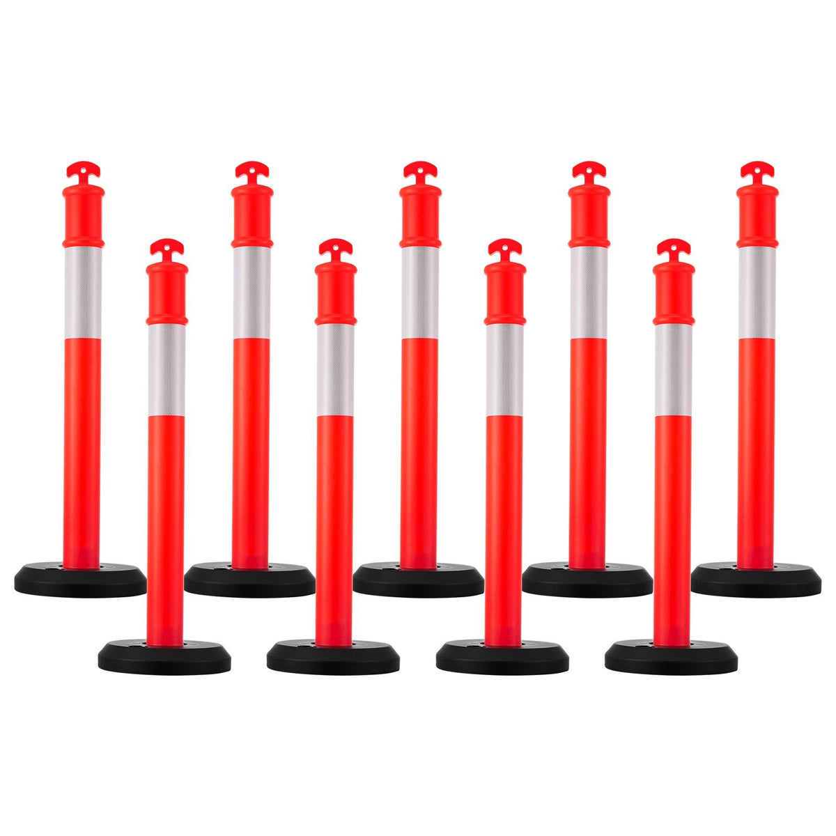 9 Pack Traffic Delineator Posts, 48 inches Traffic Safety Cones with Fillable Base and Reflective Strips, Heavy Duty Delineator Posts for Construction Site, Parking Lot, Crowd Control, Red