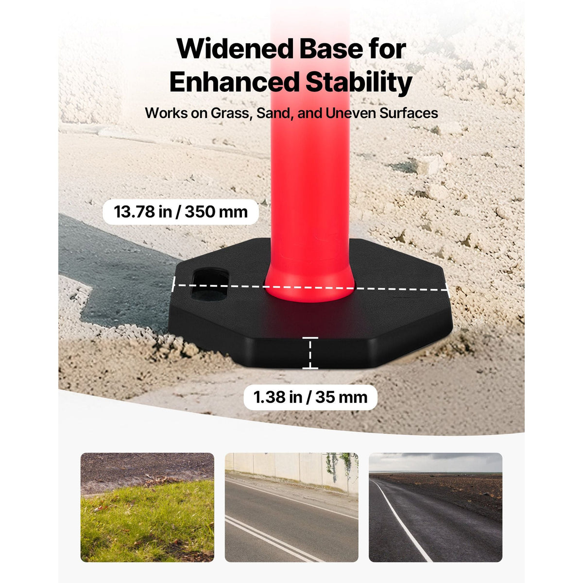 9 Pack Traffic Delineator Posts, 48 inches Traffic Safety Cones with Weighted Base and Reflective Strips, Heavy Duty Delineator Posts for Construction Site, Parking Lot, Crowd Control, Red