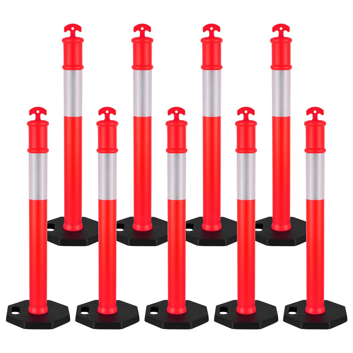 9 Pack Traffic Delineator Posts, 48 inches Traffic Safety Cones with Weighted Base and Reflective Strips, Heavy Duty Delineator Posts for Construction Site, Parking Lot, Crowd Control, Red