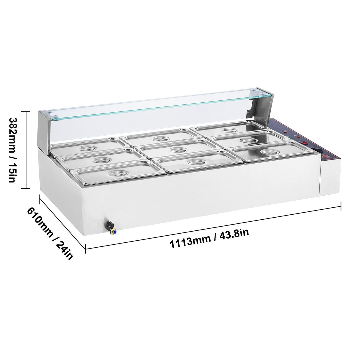9-Pan Commercial Food Warmer, 9 x 5QT Electric Steam Table with Glass Cover, 1500W Countertop Stainless Steel Buffet Bain Marie 86-185 Fahrenheit Temp Control for Catering, Restaurants, Silver