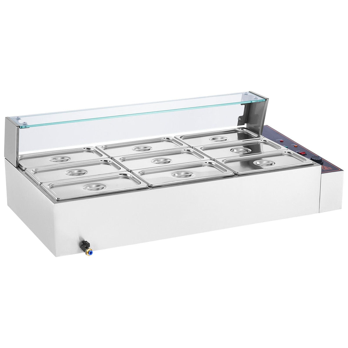 9-Pan Commercial Food Warmer, 9 x 5QT Electric Steam Table with Glass Cover, 1500W Countertop Stainless Steel Buffet Bain Marie 86-185 Fahrenheit Temp Control for Catering, Restaurants, Silver