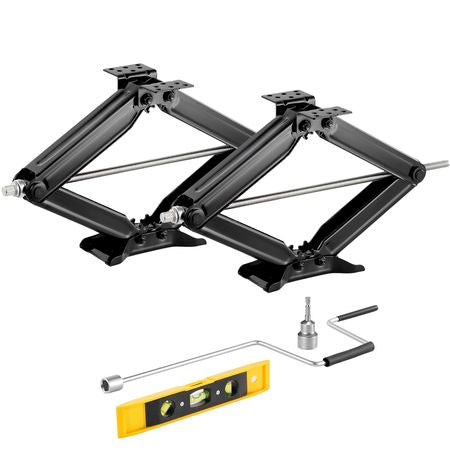9000 lbs RV Scissor Jacks, 4-23.4 in RV Stabilizer Leveling Scissor Jacks, Set of 2, Heavy Duty Stabilizer Jack with Crank Handle, Socket and Bubble Levels, Not Easily Bent or Deformed