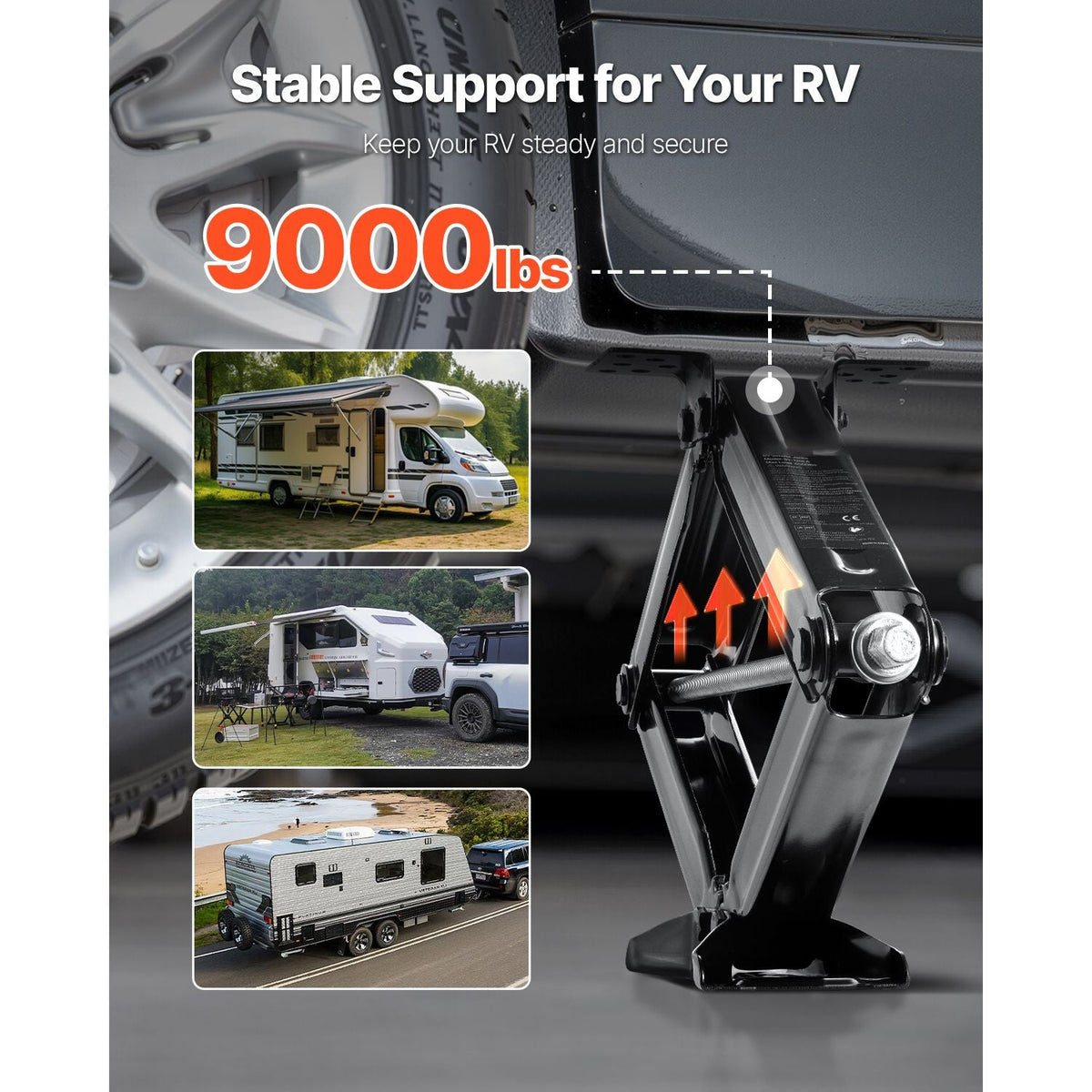 9000 lbs RV Scissor Jacks, 4-23.4 in RV Stabilizer Leveling Scissor Jacks, Set of 4, Heavy Duty Stabilizer Jack with Crank Handle, Socket and Bubble Levels, Not Easily Bent or Deformed