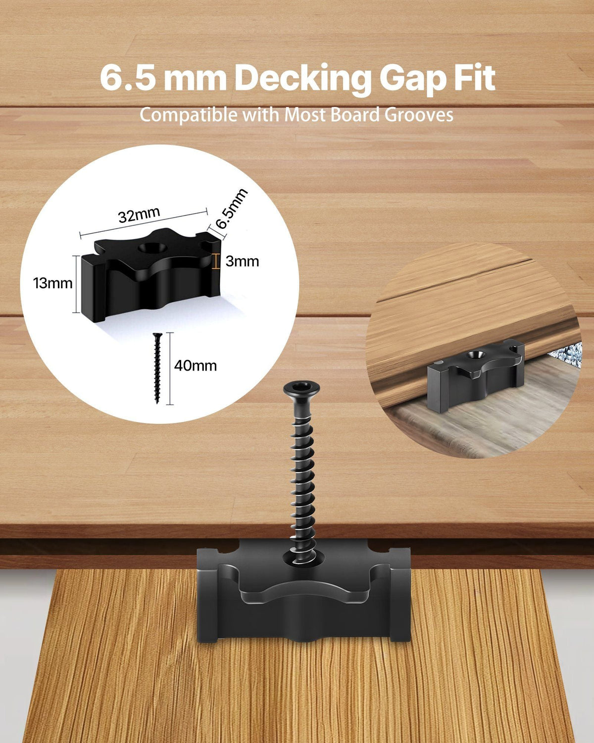 900PCS Hidden Deck Fasteners for Composite Decking Board, Universal Composite T Clips & Plastic Hidden Fasteners with Metal Screws,Polypropylene PP Clips Works with 0.26 inch Gaps, Black