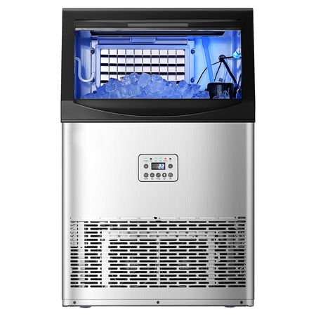 90lbs/24H Commercial Ice Maker Machine, 33lbs Storage Capacity Ice Maker with Drain Pump, 50 Ice Cubes in 15 Minutes, LED Digital Display Freestanding Self-Cleaning for Bar Office Restaurant