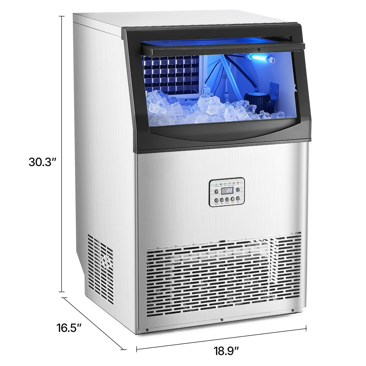 90lbs/24H Commercial Ice Maker Machine, 33lbs Storage Capacity Ice Maker with Drain Pump, 50 Ice Cubes in 15 Minutes, LED Digital Display Freestanding Self-Cleaning for Bar Office Restaurant