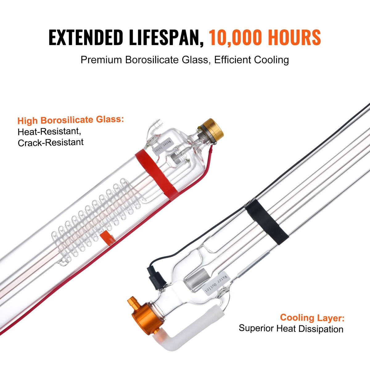 90W CO2 Laser Tube, 49.2 in (1250 mm) Length, 3.1 in (80 mm) Dia Borosilicate Glass Laser Cutter Tube with Metal Head, 10,000hr Wires Preconnected for Laser Engraver Engraving Cutting Machine