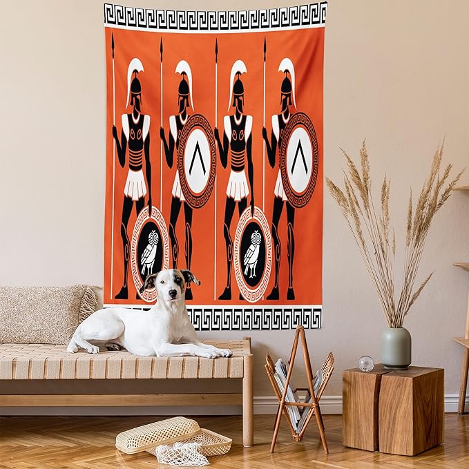 Ambesonne Retro Tapestry, Historical in Greece Theme Cultures, Wall Hanging for Bedroom Living Room Dorm Decor, 40" X 60", Orange Black White