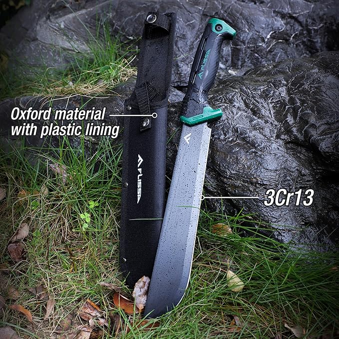 FLISSA 11'' Machete for Yard Work, Ergonomic Air Tech Handle and Lightweight Sheath, Stainless Steel Machete Knife for Gardening, Bushcraft, Hunting