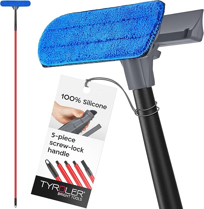 Tyroler Professional Window Squeegee for Home, 12"-80" Long Squeegee for Window Cleaning, 2-in-1 Window Cleaning Squeegee Kit, Indoor & Outdoor Window Cleaner Tool for High Windows & Glass