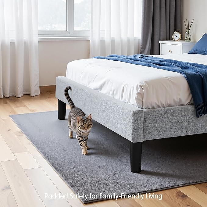 Hokway Bed Frame Upholstered Platform Bed with Headboard Wooden Slat Support No Box Spring Needed(King, Light Gray)