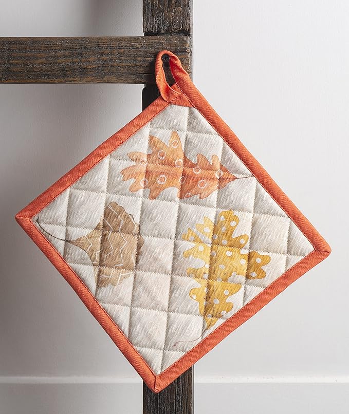 Maison d' Hermine Pot Holders 100% Cotton Heat Resistant Potholders 8" x 8" Hot Pads with Loop for Thanksgiving Christmas Decorations BBQ Cooking Handling Hot Pans (Pack of 1, Colours of Autumn)